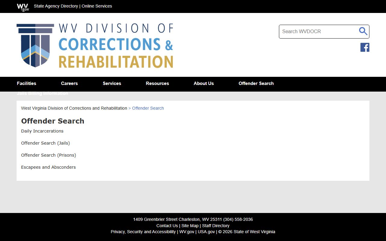 Doddridge County jail mugshots WVDCR offender search hub